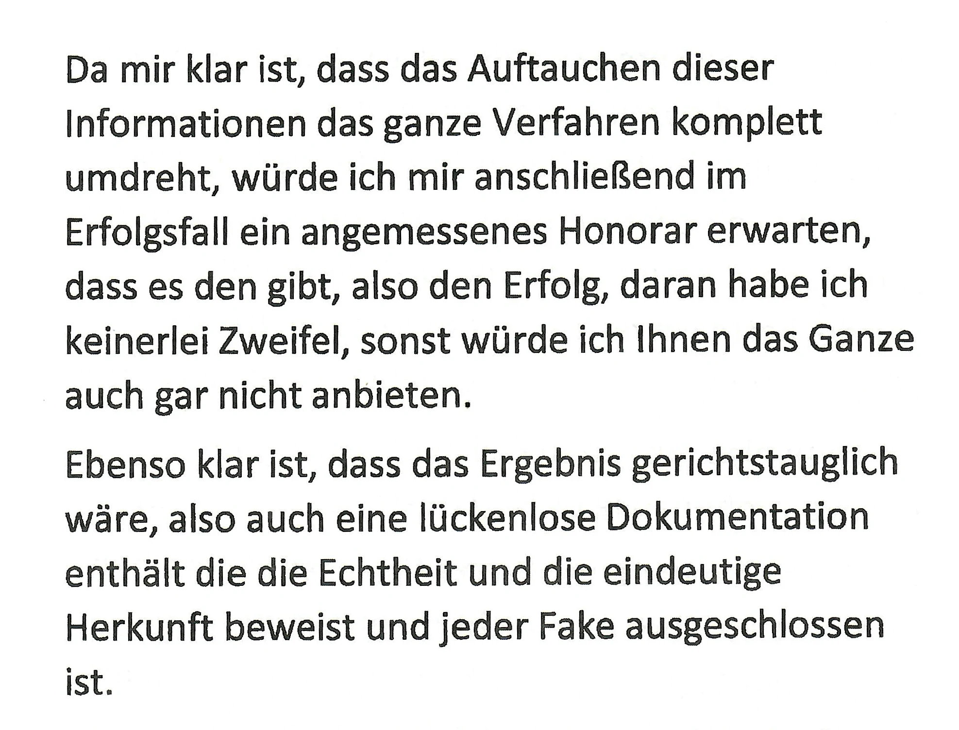 Auszug aus dem Anschreiben an Manfred Ainedter